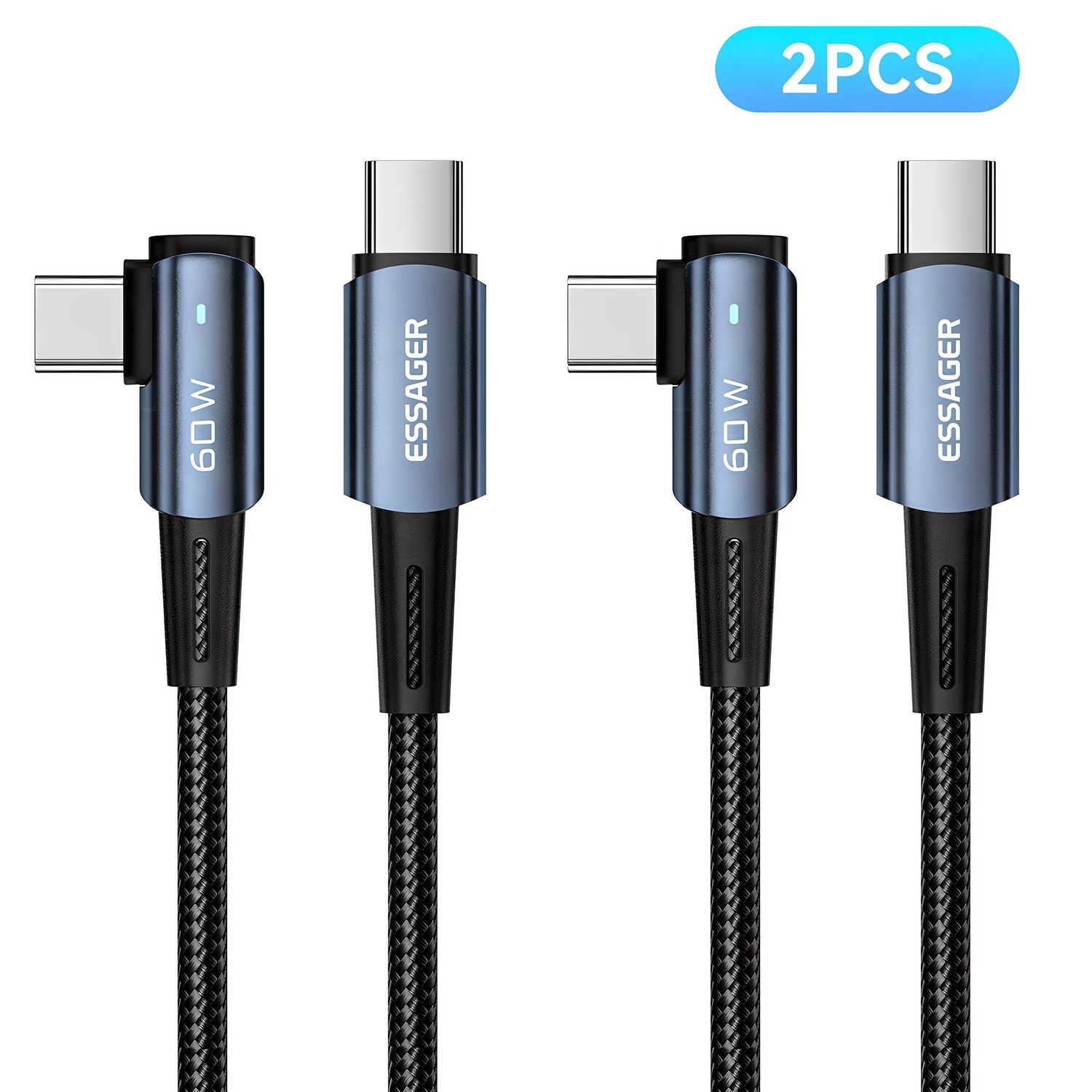 Essager PD 60W C to C타입 엘보 90도 L자형 고속충전 케이블 2개입/PCS _꿀템