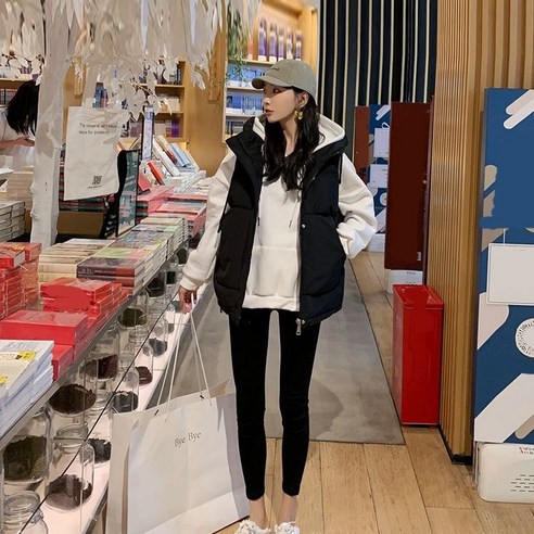 t&bm 오버핏 하이넥 패딩조끼 후드베스트 _꿀템