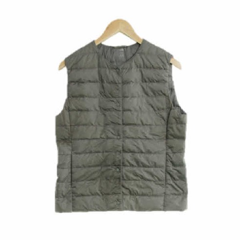 유니클로 9384 그레이 덕다운 라운드넷버튼경량패딩조끼 [L]