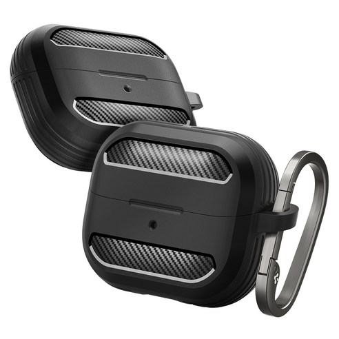 슈피겐 카본 패턴 무선 이어폰 케이스 러기드아머 + 키링 세트 ACS08330